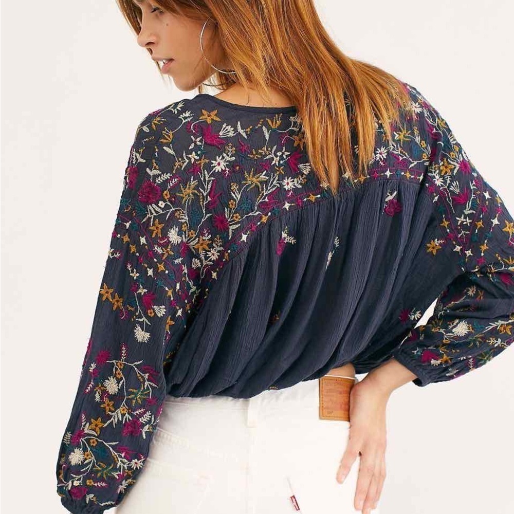 Free People Wild Flowers Embroidered Blouse Size XS - Picture 2 of 6